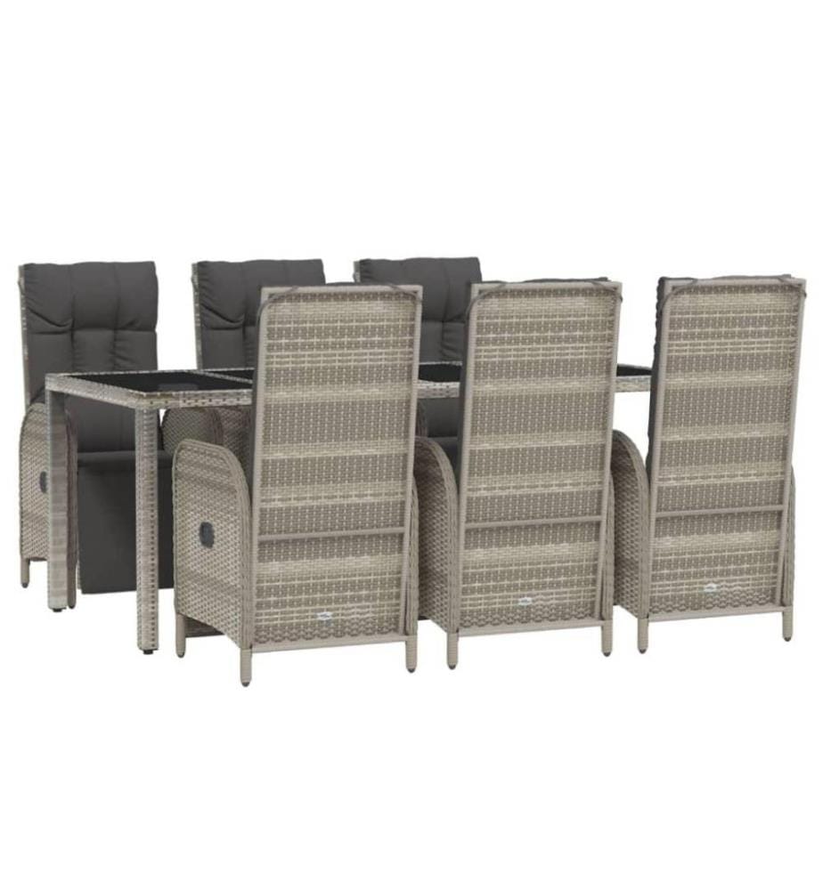 7-tlg. Garten-Essgruppe mit Kissen Grau Poly Rattan