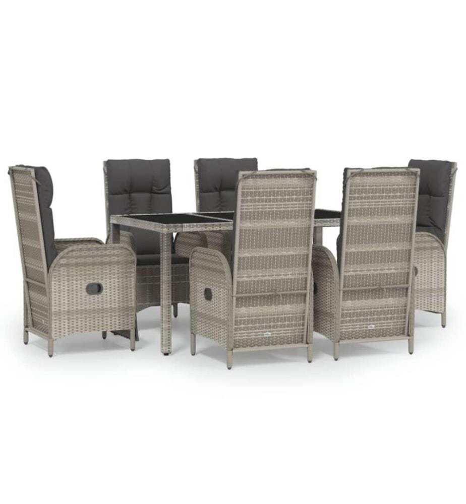 7-tlg. Garten-Essgruppe mit Kissen Grau Poly Rattan