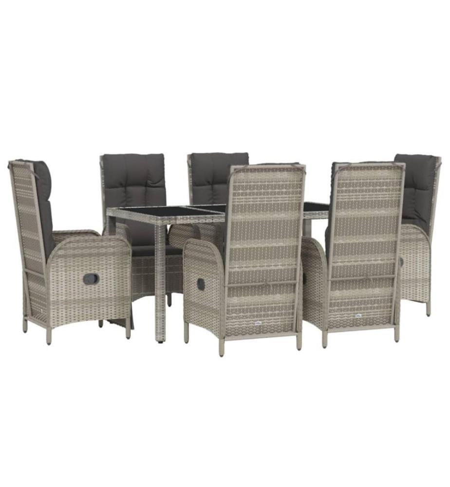 7-tlg. Garten-Essgruppe mit Kissen Grau Poly Rattan
