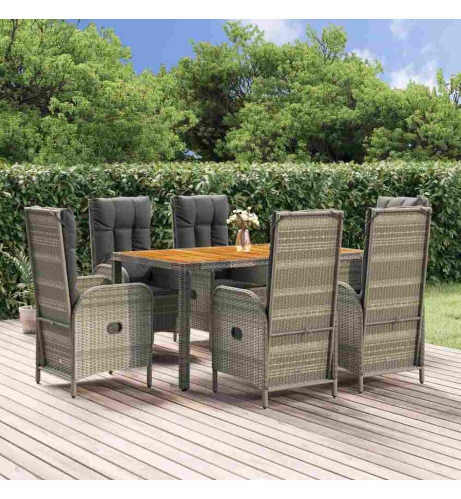 7-tlg. Garten-Essgruppe mit Kissen Grau Poly Rattan