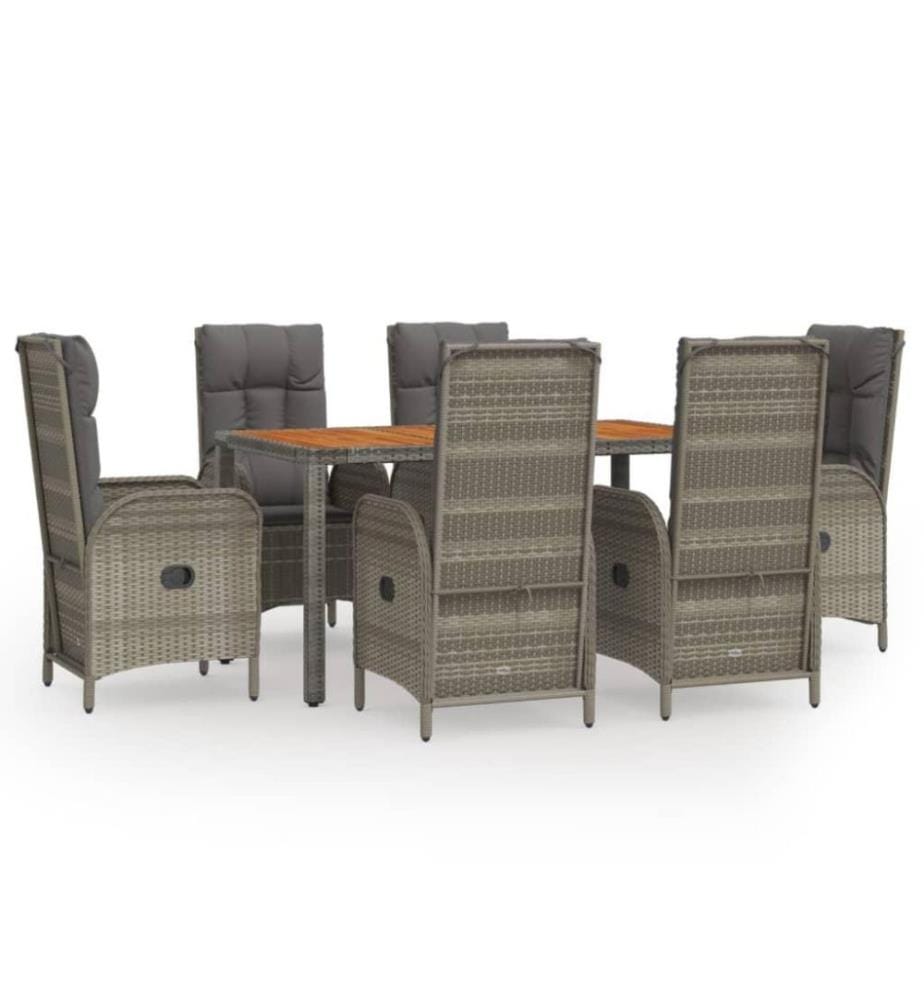 7-tlg. Garten-Essgruppe mit Kissen Grau Poly Rattan