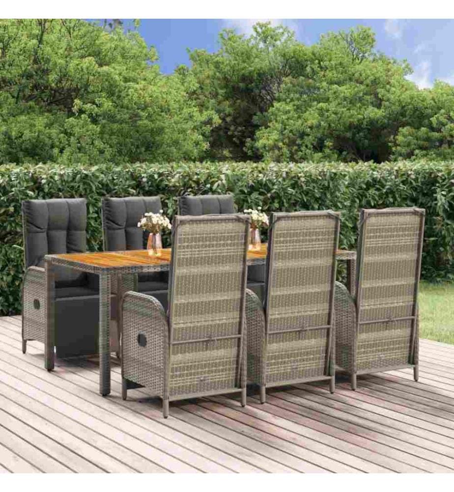 7-tlg. Garten-Essgruppe mit Kissen Grau Poly Rattan