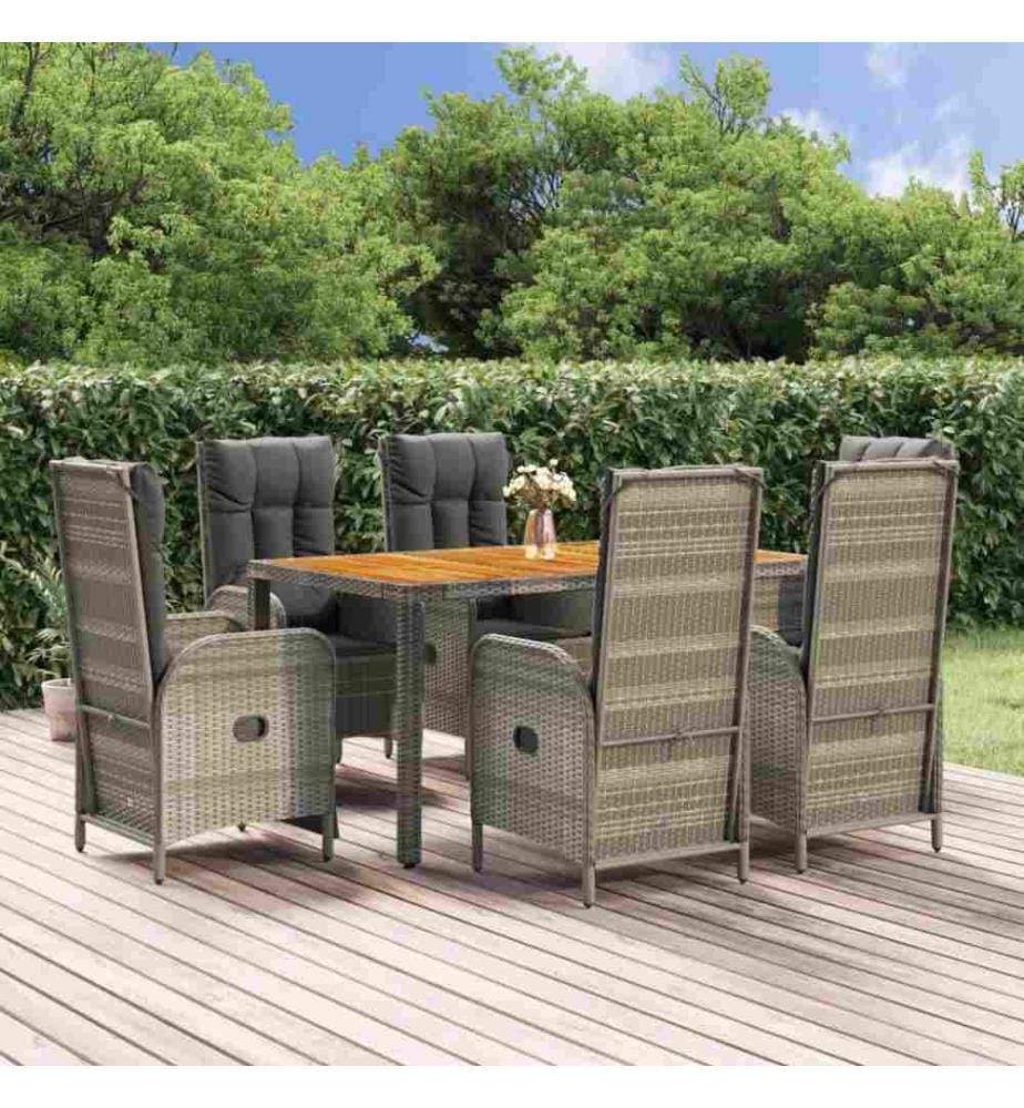 7-tlg. Garten-Lounge-Set mit Kissen Grau Poly Rattan