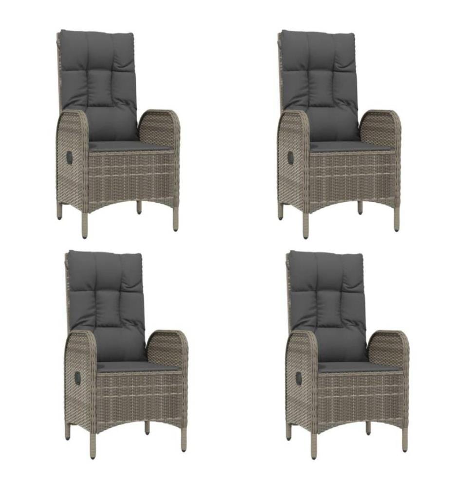 7-tlg. Garten-Lounge-Set mit Kissen Grau Poly Rattan