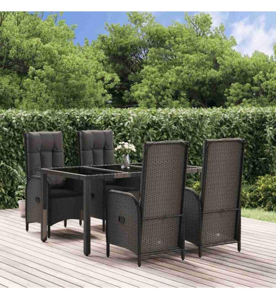 5-tlg. Garten-Essgruppe mit Kissen Schwarz Poly Rattan