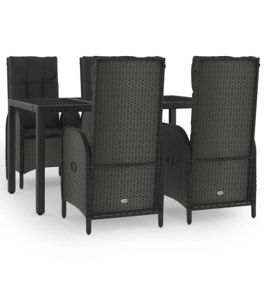 5-tlg. Garten-Essgruppe mit Kissen Schwarz Poly Rattan