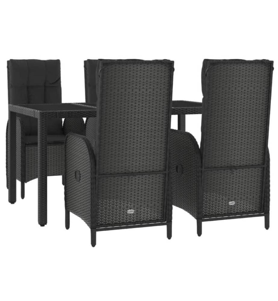 5-tlg. Garten-Essgruppe mit Kissen Schwarz Poly Rattan