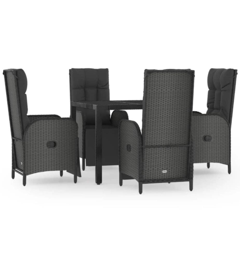 5-tlg. Garten-Essgruppe mit Kissen Schwarz Poly Rattan