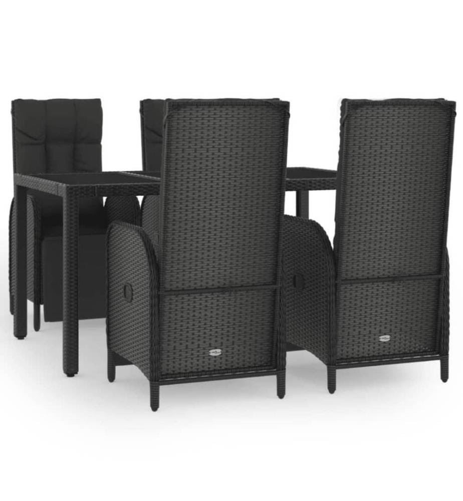 5-tlg. Garten-Essgruppe mit Kissen Schwarz Poly Rattan