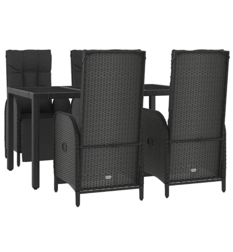 5-tlg. Garten-Essgruppe mit Kissen Schwarz Poly Rattan