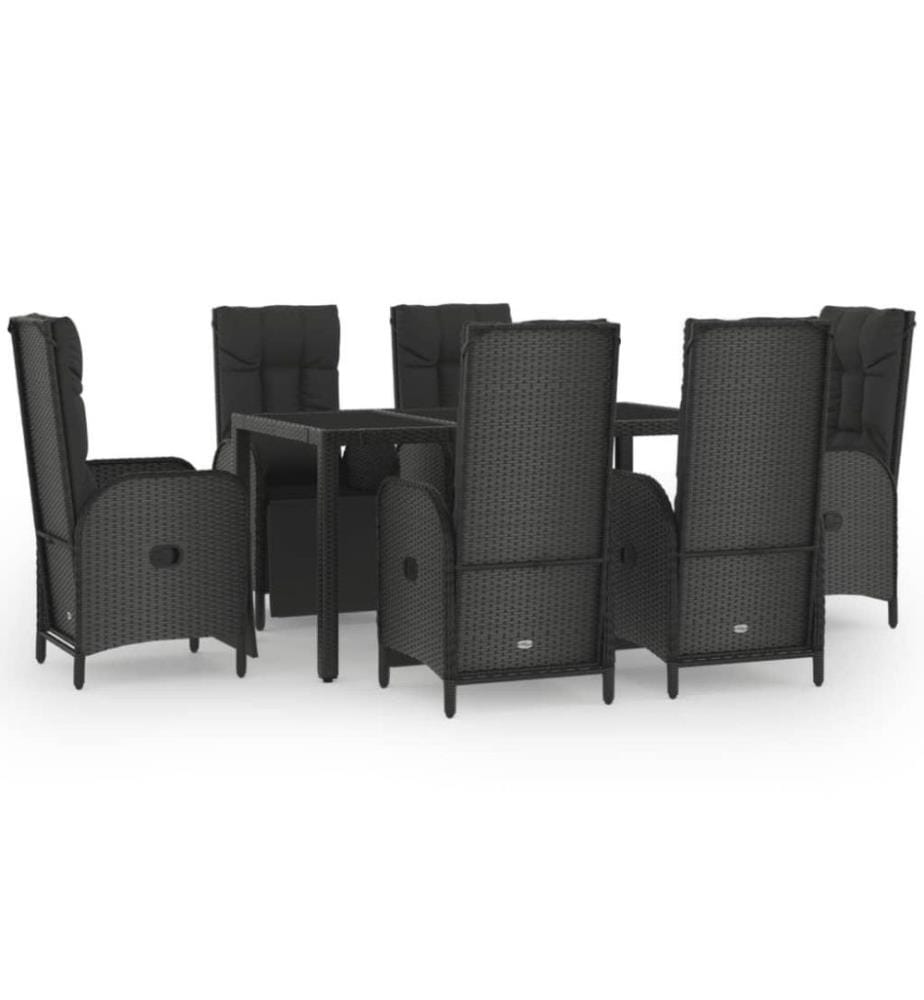 7-tlg. Garten-Essgruppe mit Kissen Schwarz und Grau Poly Rattan