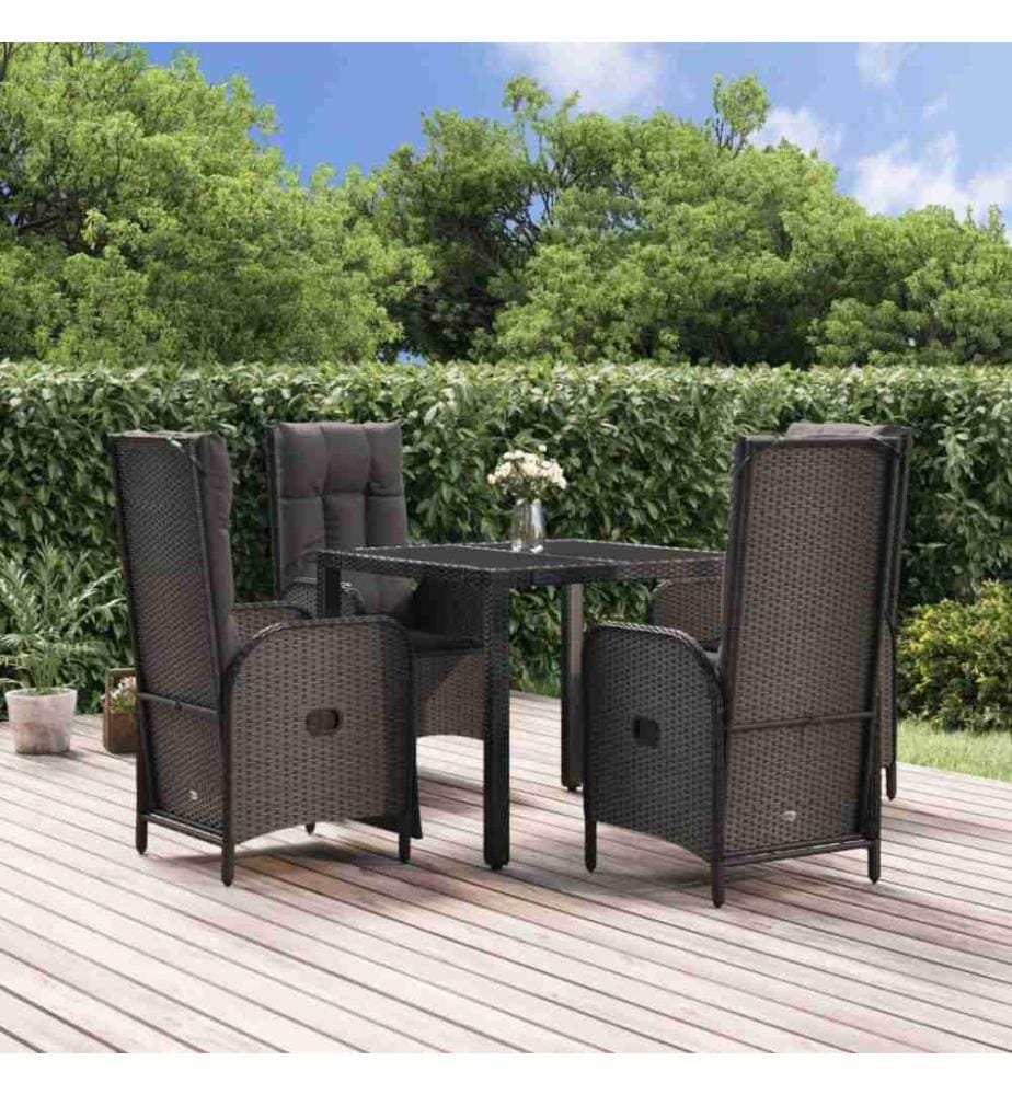 5-tlg. Garten-Essgruppe mit Kissen Schwarz Poly Rattan