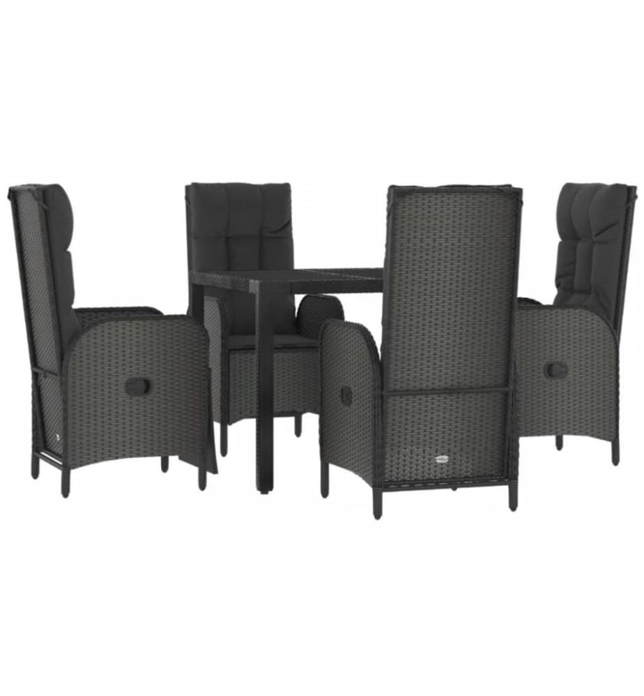 5-tlg. Garten-Essgruppe mit Kissen Schwarz Poly Rattan