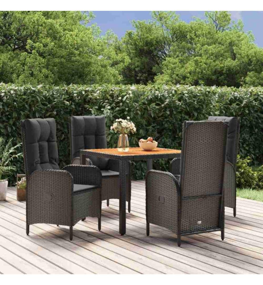 5-tlg. Garten-Essgruppe mit Kissen Schwarz Poly Rattan