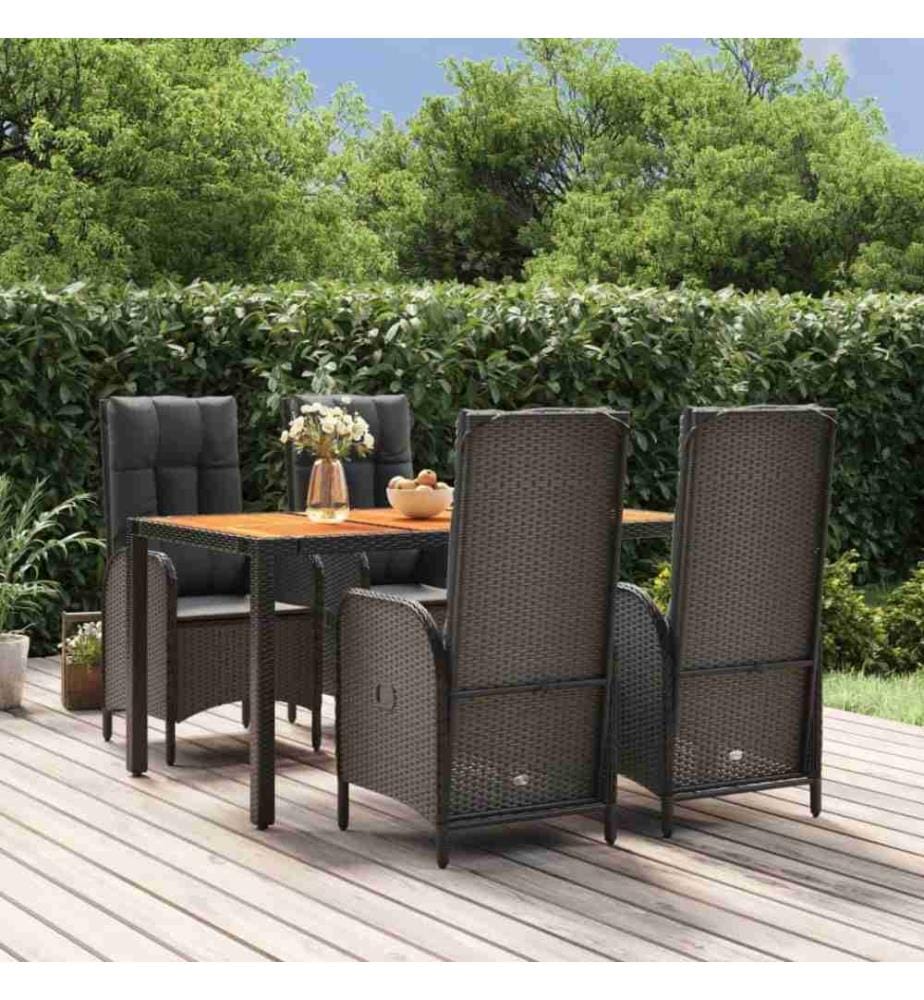 5-tlg. Garten-Essgruppe mit Kissen Schwarz Poly Rattan