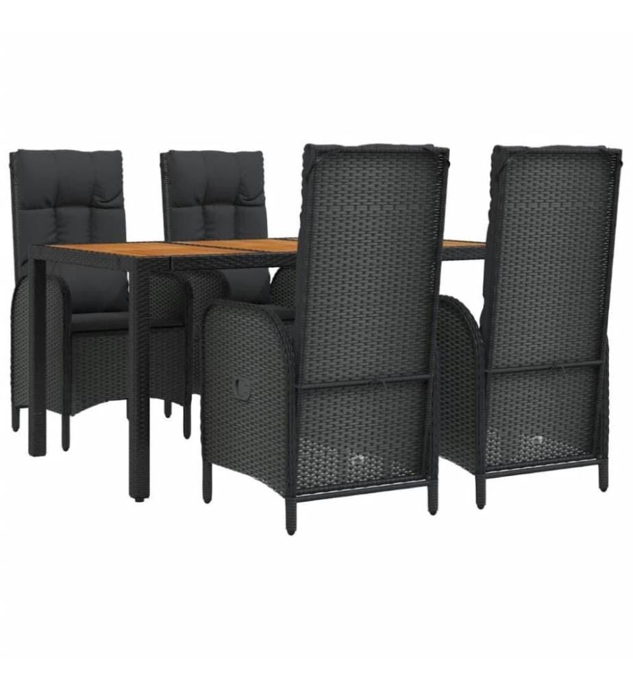 5-tlg. Garten-Essgruppe mit Kissen Schwarz Poly Rattan