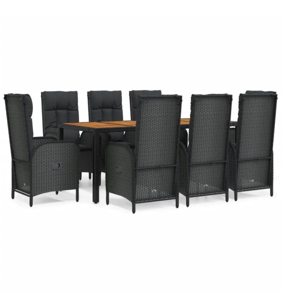 9-tlg. Garten-Essgruppe mit Kissen Schwarz Poly Rattan
