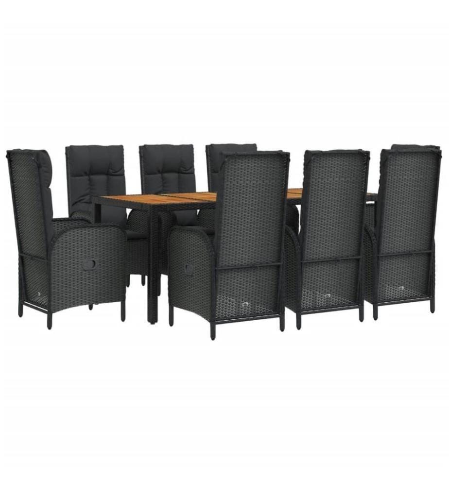 9-tlg. Garten-Essgruppe mit Kissen Schwarz Poly Rattan