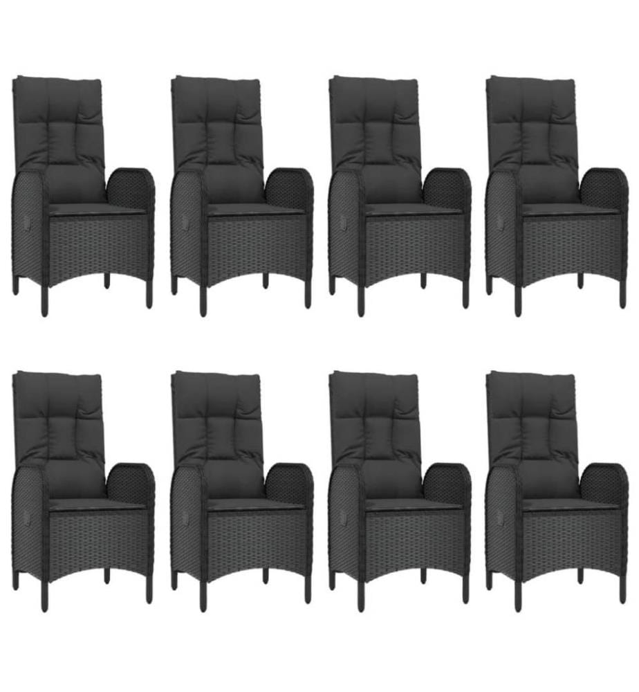 9-tlg. Garten-Essgruppe mit Kissen Schwarz Poly Rattan