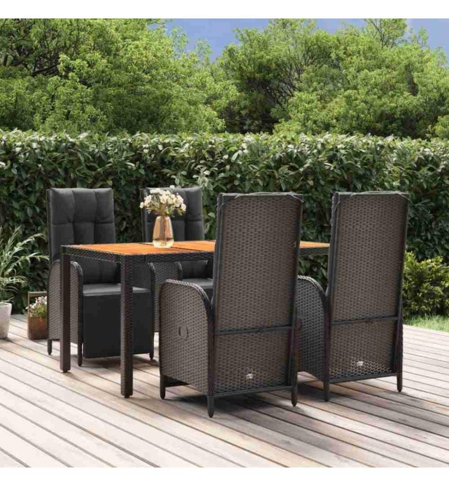 5-tlg. Garten-Essgruppe mit Kissen Schwarz Poly Rattan