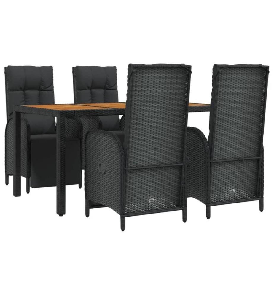 5-tlg. Garten-Essgruppe mit Kissen Schwarz Poly Rattan