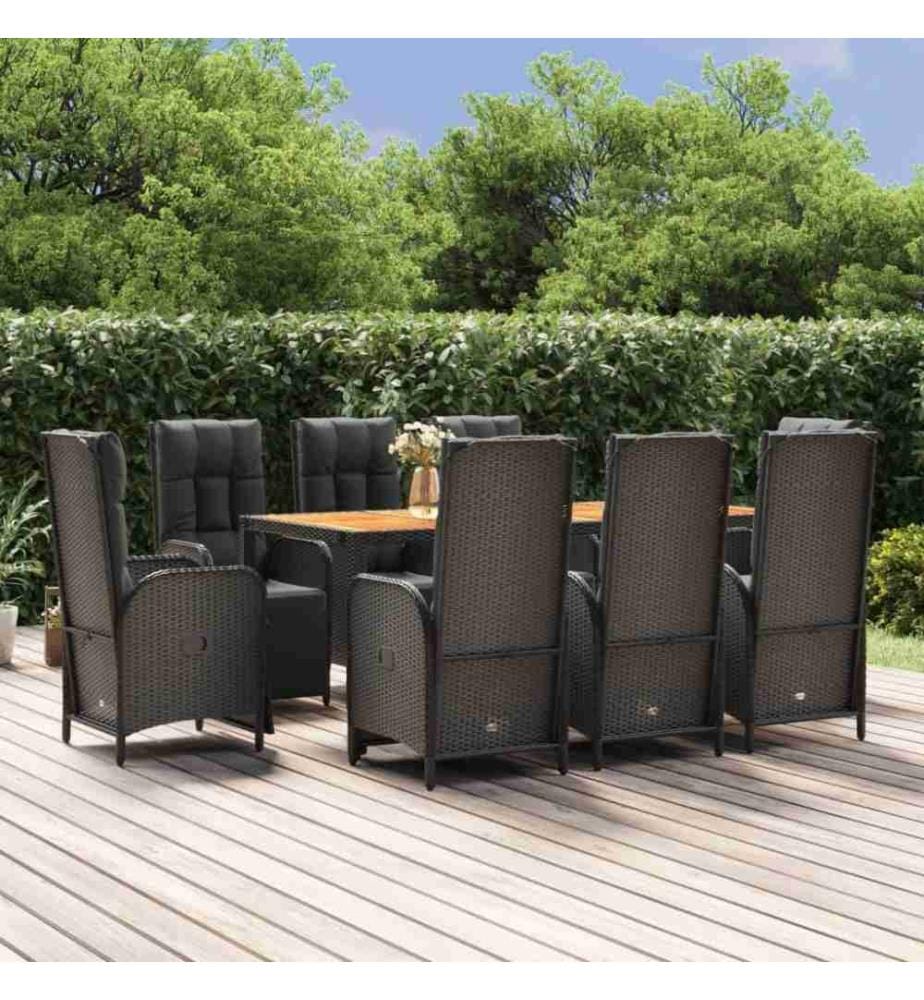 9-tlg. Garten-Essgruppe mit Kissen Schwarz Poly Rattan