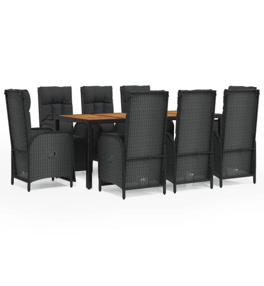 9-tlg. Garten-Essgruppe mit Kissen Schwarz Poly Rattan