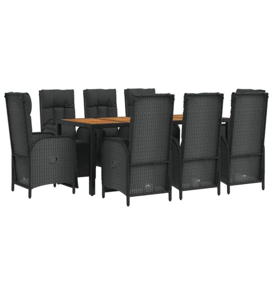 9-tlg. Garten-Essgruppe mit Kissen Schwarz Poly Rattan