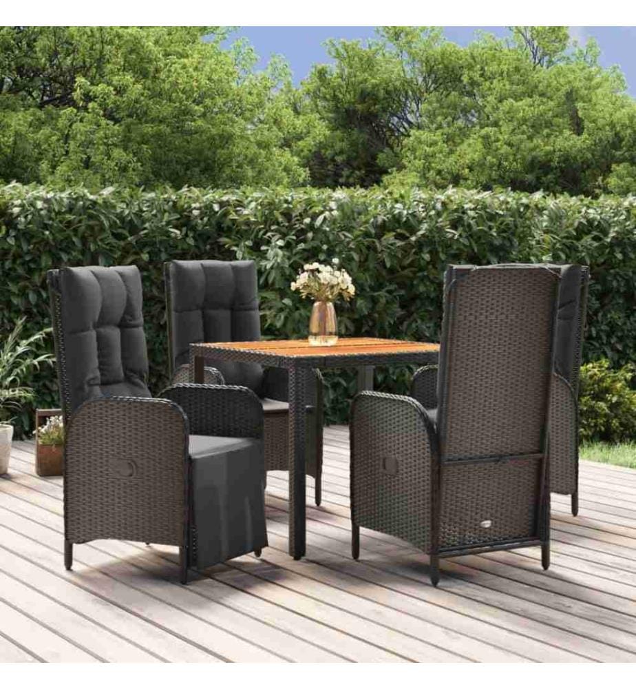 5-tlg. Garten-Essgruppe mit Kissen Schwarz Poly Rattan
