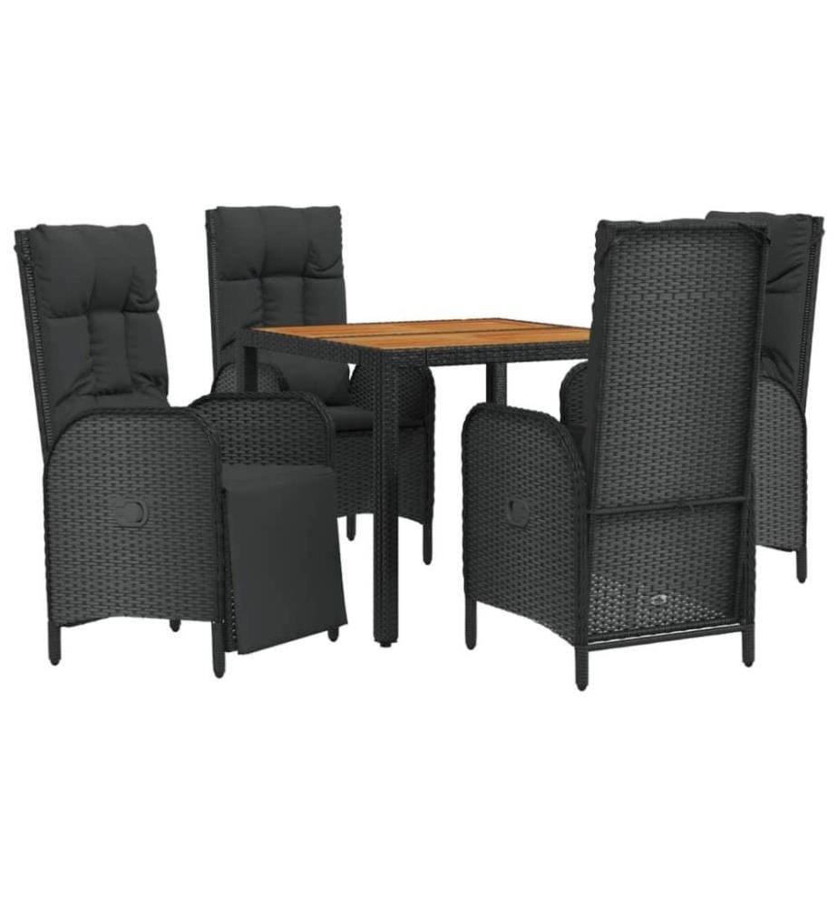 5-tlg. Garten-Essgruppe mit Kissen Schwarz Poly Rattan