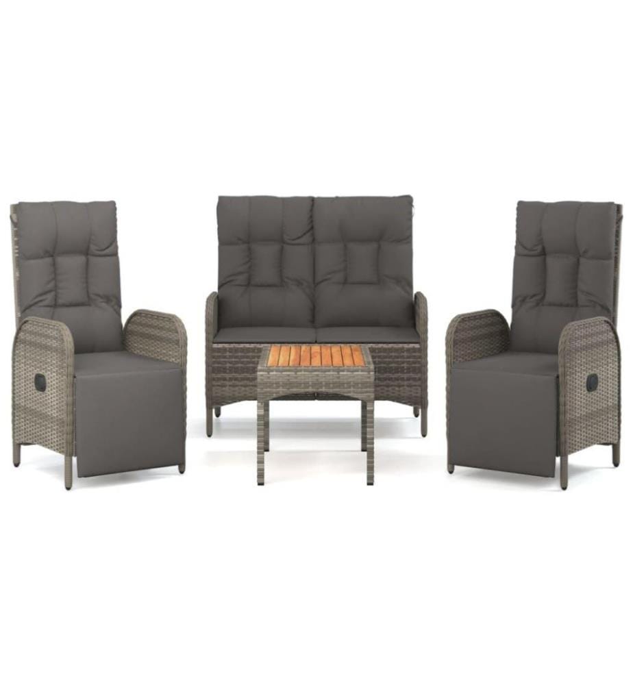 4-tlg. Garten-Essgruppe mit Kissen Grau Poly Rattan