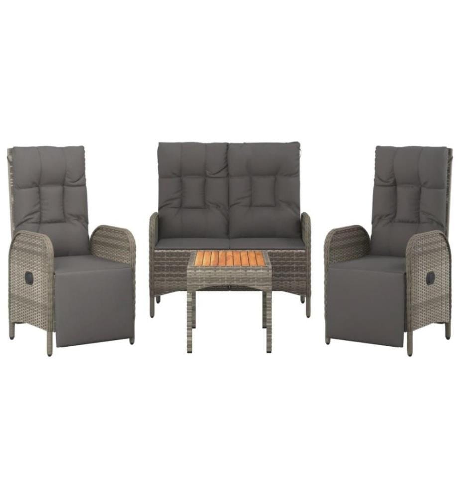 4-tlg. Garten-Essgruppe mit Kissen Grau Poly Rattan