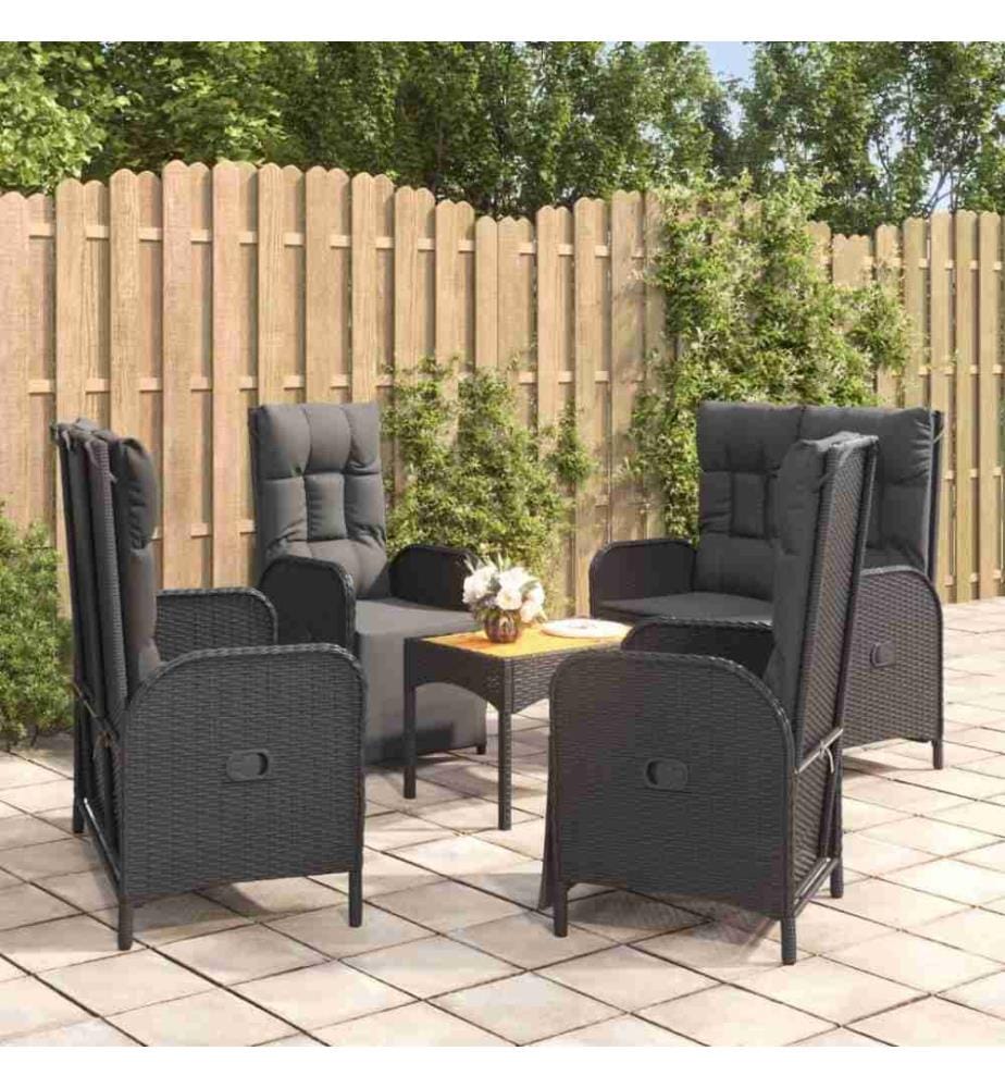 5-tlg. Garten-Essgruppe mit Kissen Schwarz Poly Rattan