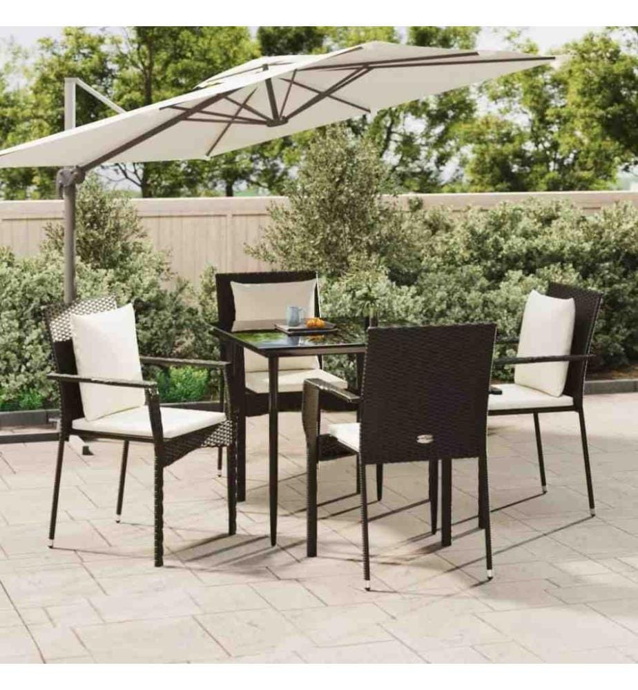 5-tlg. Garten-Essgruppe mit Kissen Schwarz Poly Rattan