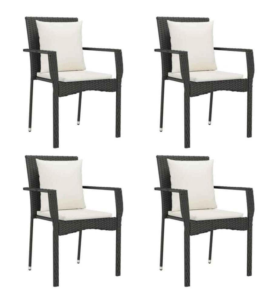 5-tlg. Garten-Essgruppe mit Kissen Schwarz Poly Rattan