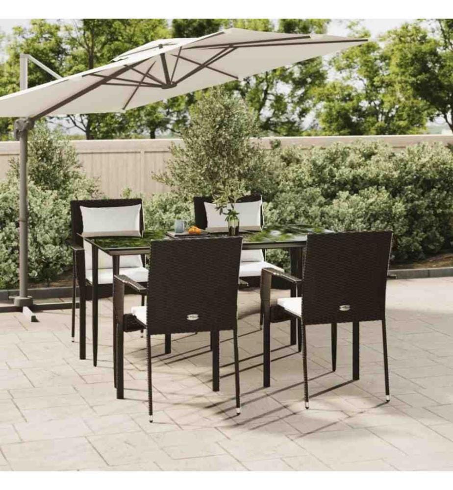 5-tlg. Garten-Lounge-Set mit Kissen Schwarz Poly Rattan