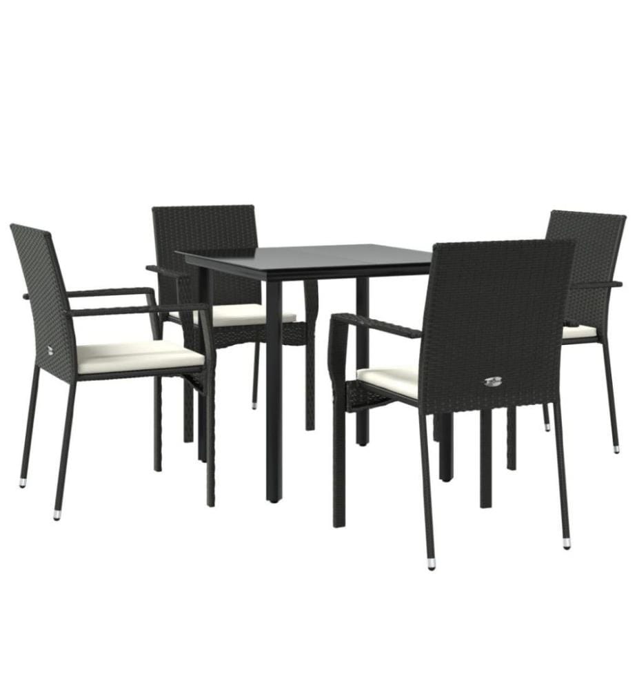 5-tlg. Garten-Lounge-Set mit Kissen Schwarz Poly Rattan