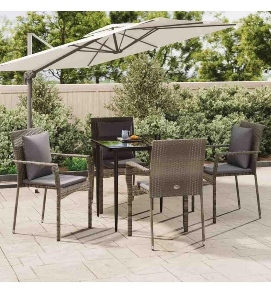 5-tlg. Garten-Essgruppe mit Kissen Schwarz und Grau Poly Rattan