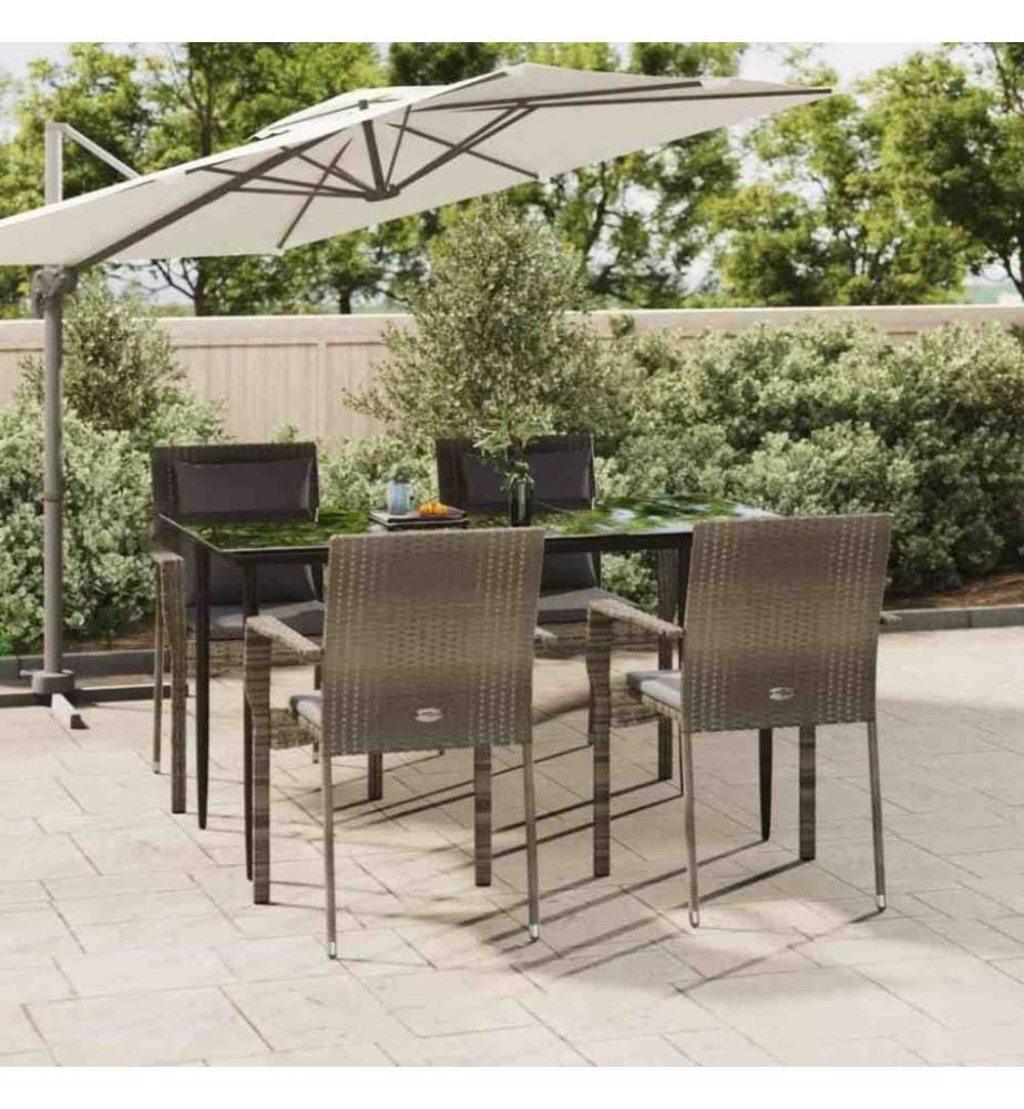 5-tlg. Garten-Essgruppe mit Kissen Schwarz und Grau Poly Rattan