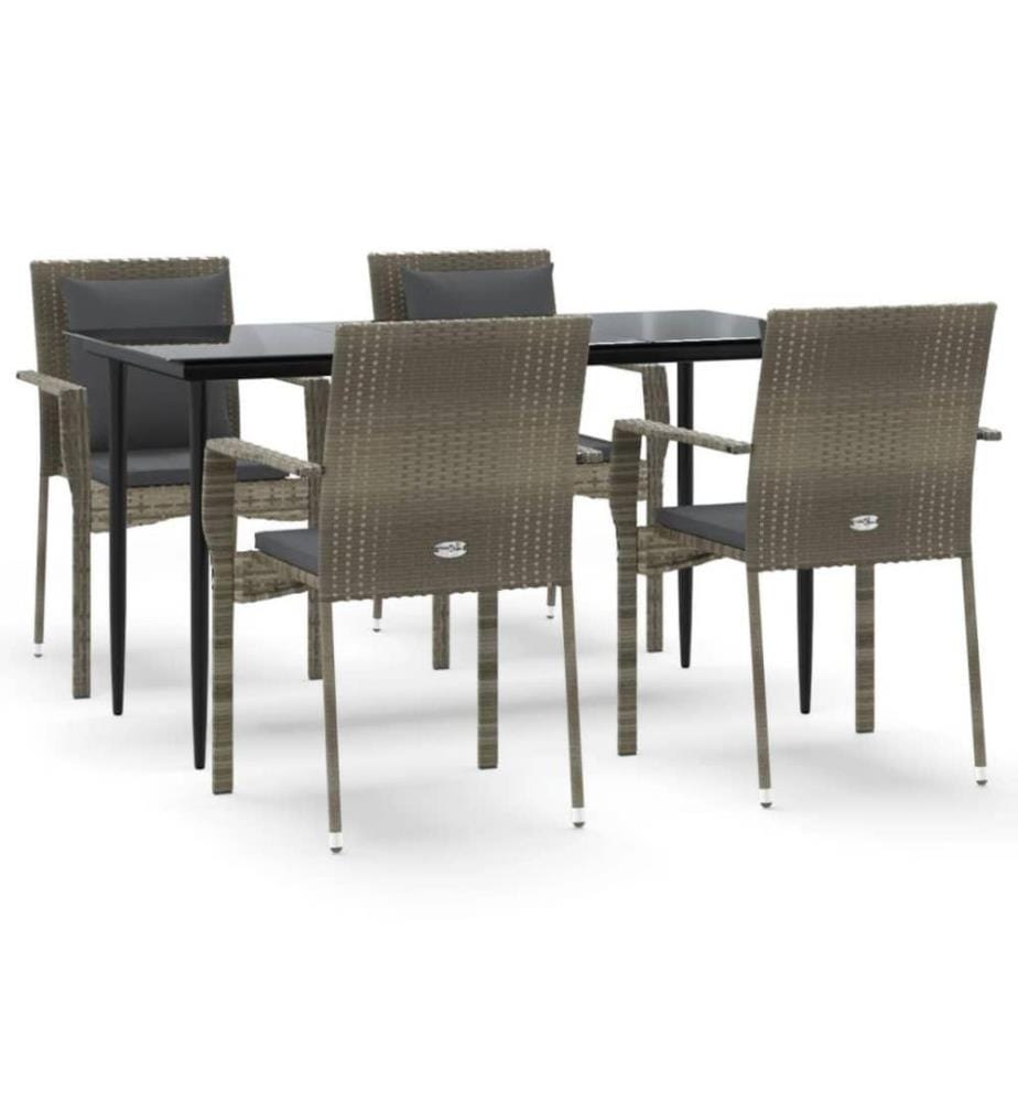 5-tlg. Garten-Essgruppe mit Kissen Schwarz und Grau Poly Rattan