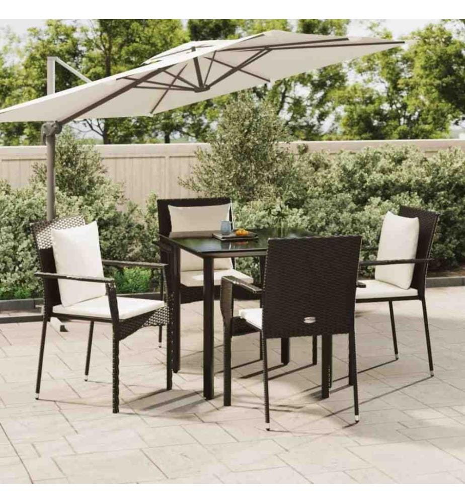 5-tlg. Garten-Essgruppe mit Kissen Schwarz Poly Rattan