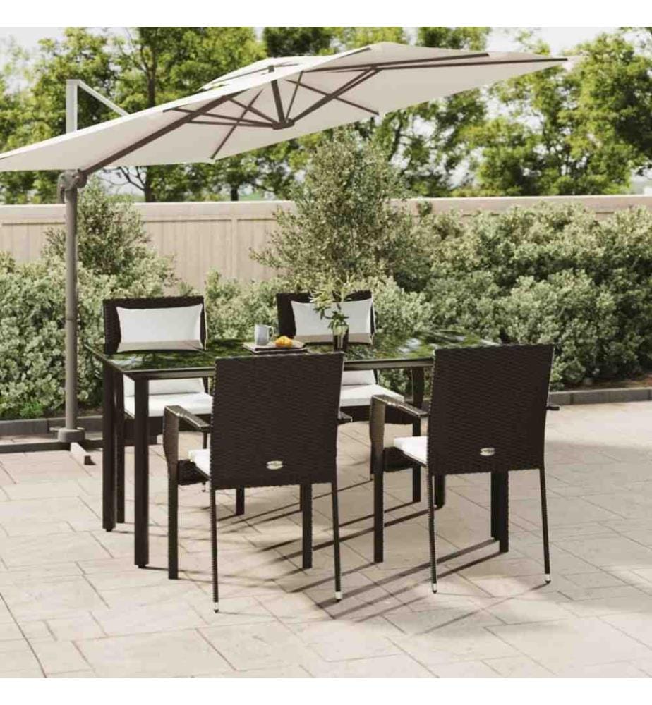 5-tlg. Garten-Essgruppe mit Kissen Schwarz Poly Rattan