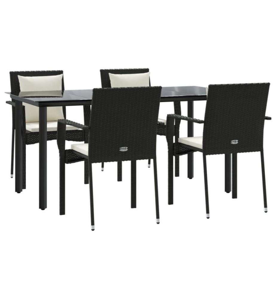 5-tlg. Garten-Essgruppe mit Kissen Schwarz Poly Rattan