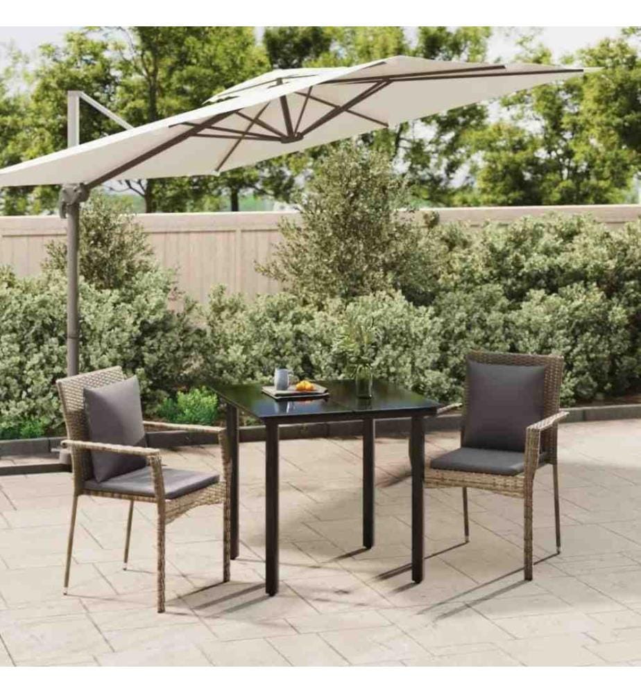 3-tlg. Garten-Essgruppe mit Kissen Schwarz und Grau Poly Rattan