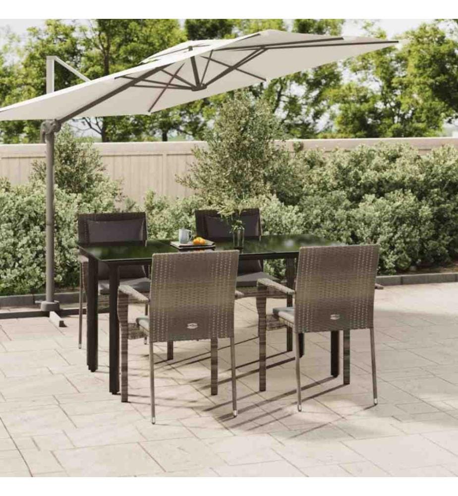5-tlg. Garten-Essgruppe mit Kissen Schwarz und Grau Poly Rattan