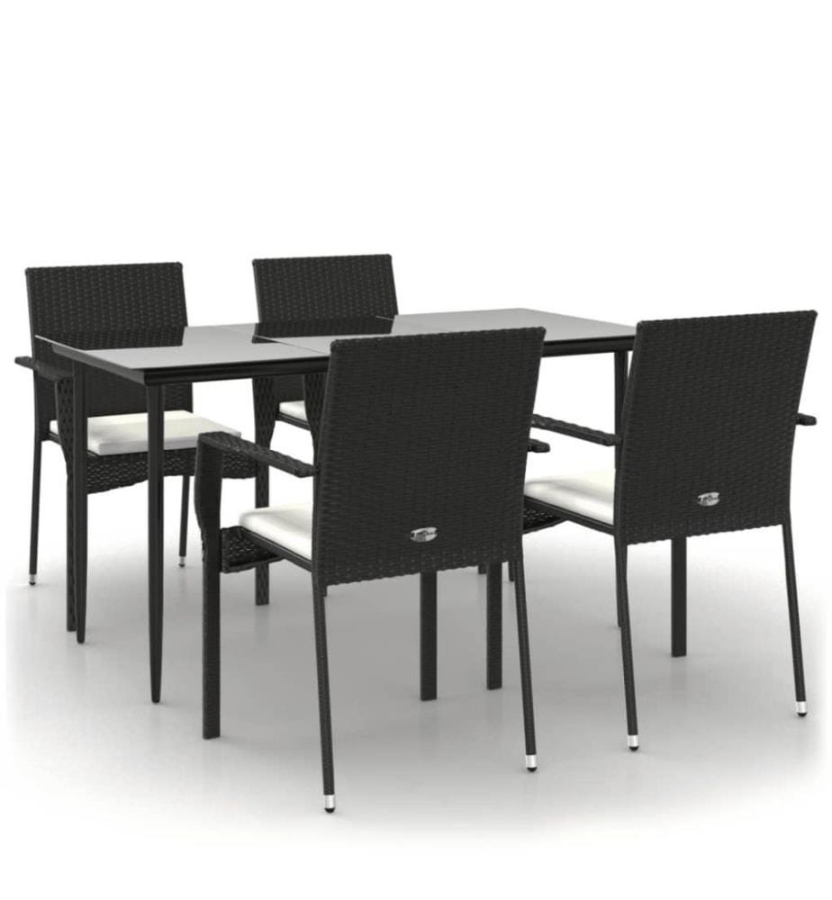 5-tlg. Garten-Essgruppe mit Kissen Schwarz Poly Rattan