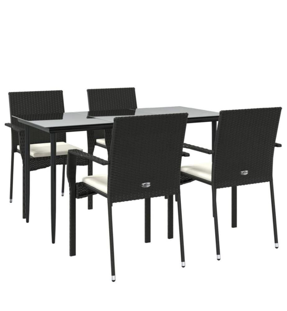 5-tlg. Garten-Essgruppe mit Kissen Schwarz Poly Rattan