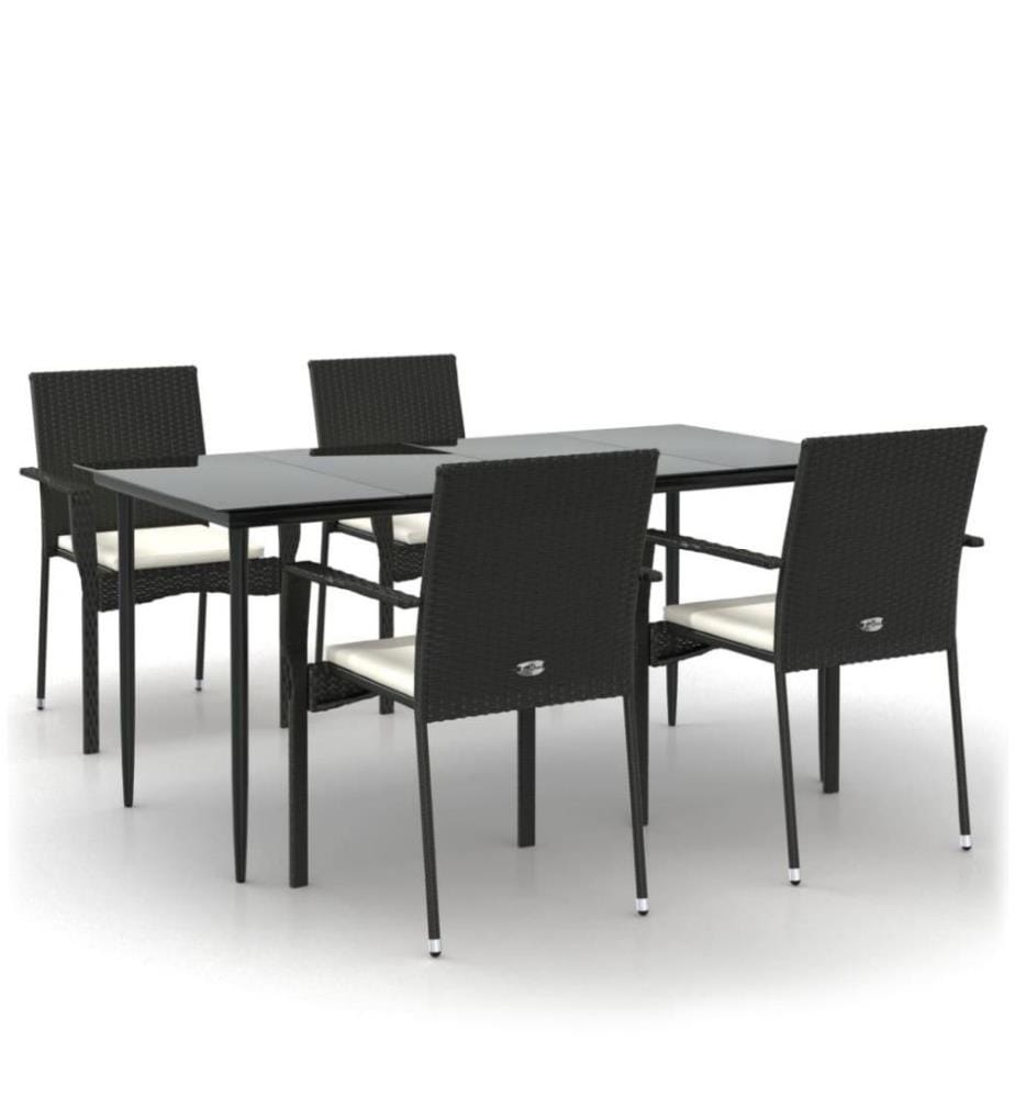 5-tlg. Garten-Essgruppe mit Kissen Schwarz Poly Rattan