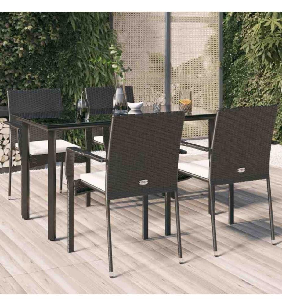 5-tlg. Garten-Essgruppe mit Kissen Schwarz Poly Rattan