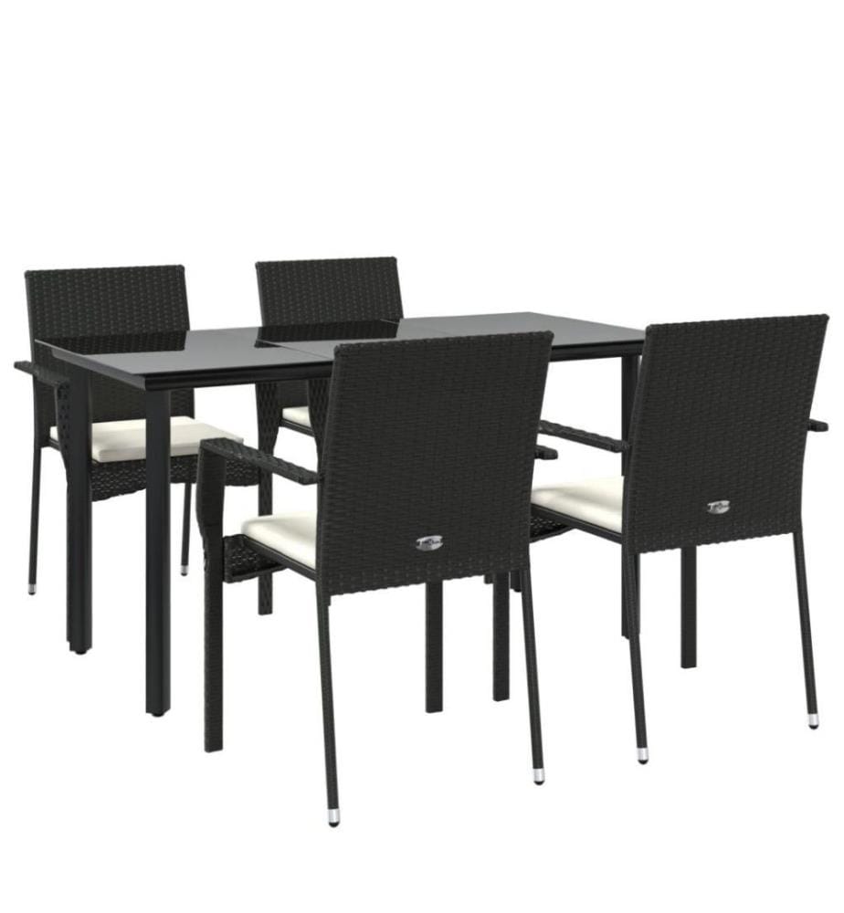 5-tlg. Garten-Essgruppe mit Kissen Schwarz Poly Rattan